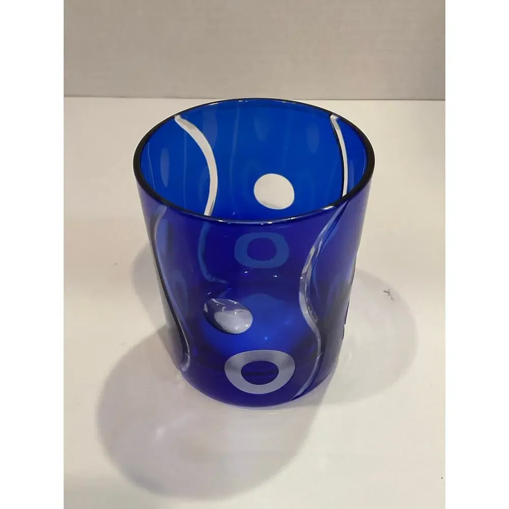 Bohemian Czech Crystal Cobalt Blue Tumblers by Ajka Crystal-Set of 3
